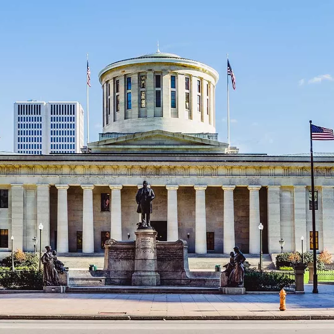 Government building with American flags