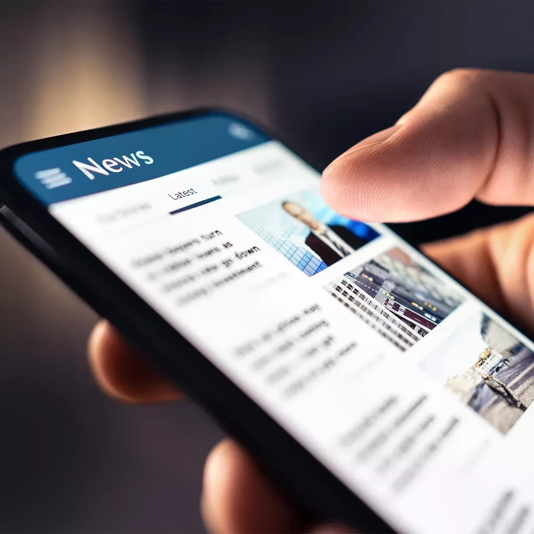 Close up of a smartphone with news articles