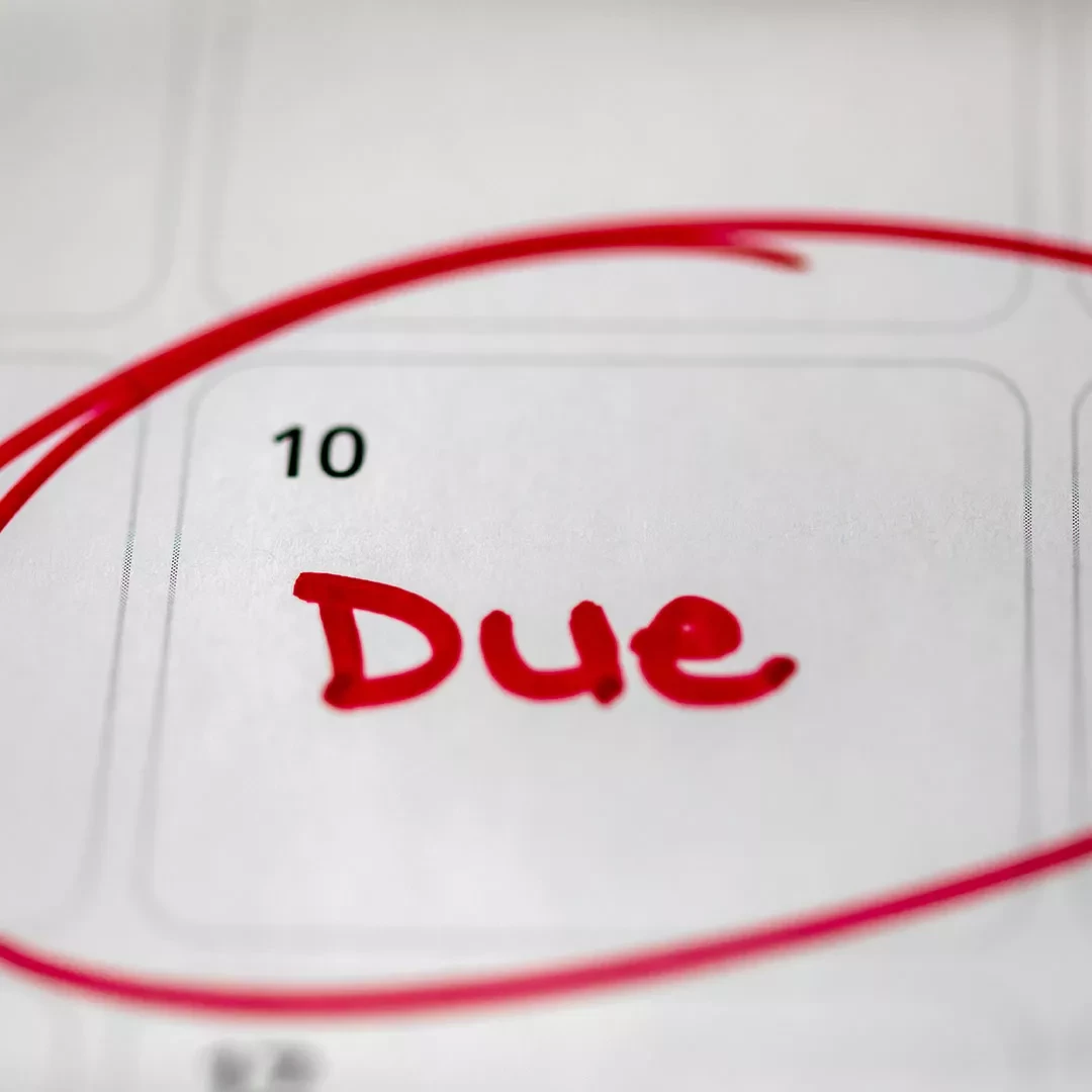 Payment due circled on calendar